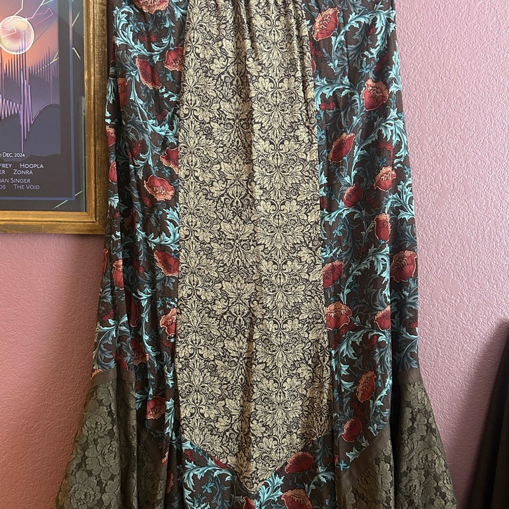 Floral Bohemian Maxi Skirt with Lace Paneling
